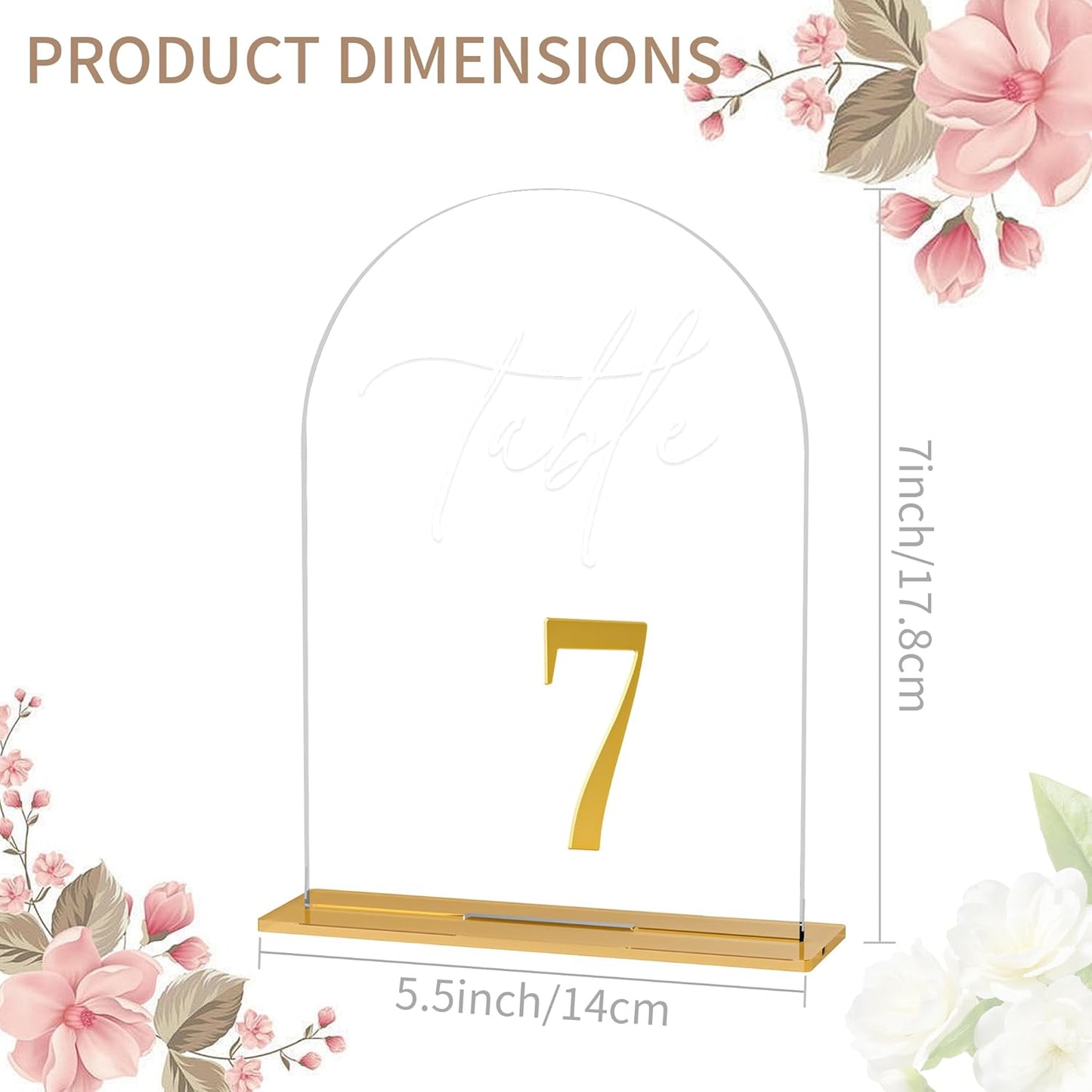 Arch Wedding Table Numbers 1-20 w/Stand, Gold 3D Table Numbers for Reception - 5.5" X 7" Elegant Acrylic Arch Sign with Holder, Perfect for Wedding, Anniversary, Banquet, and Event Decor