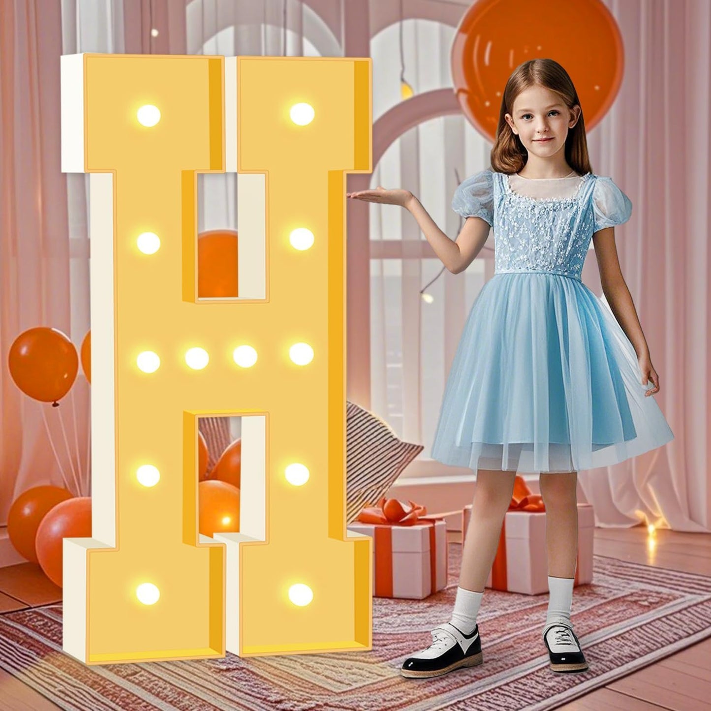 4ft Marquee Letters H, Light Up Letters, A-Z Warm Yellow LED Light Up Sign for Happy Birthday, Graduation, Wedding, Engagement, Holiday Party Background Arch Decoration