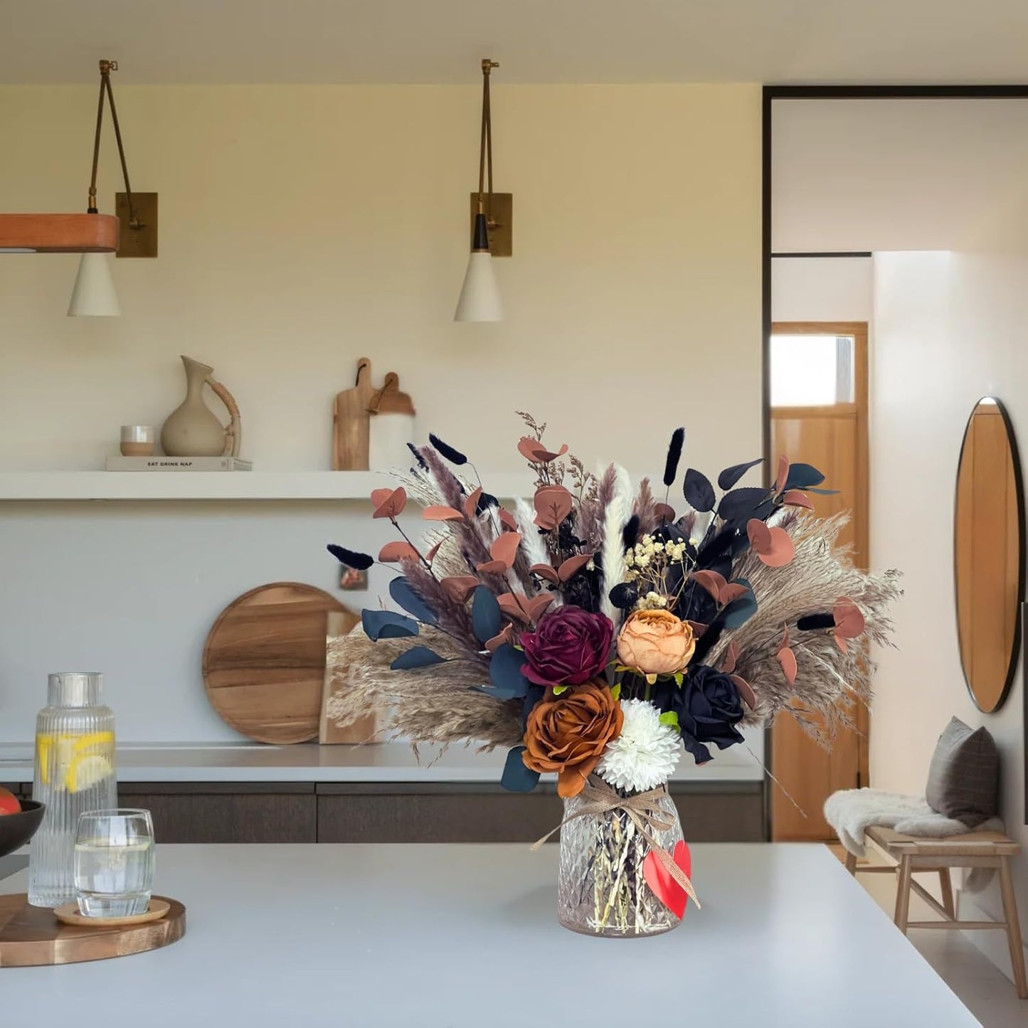 RyddeligHome Fall Flower Arrangements in Vase 100pcs, Fall Centerpieces for Tables, Coffee Dining Table Centerpiece Decor for Home, Thanksgiving Christmas Winter Decorations, Centro De Mesa De Otoño