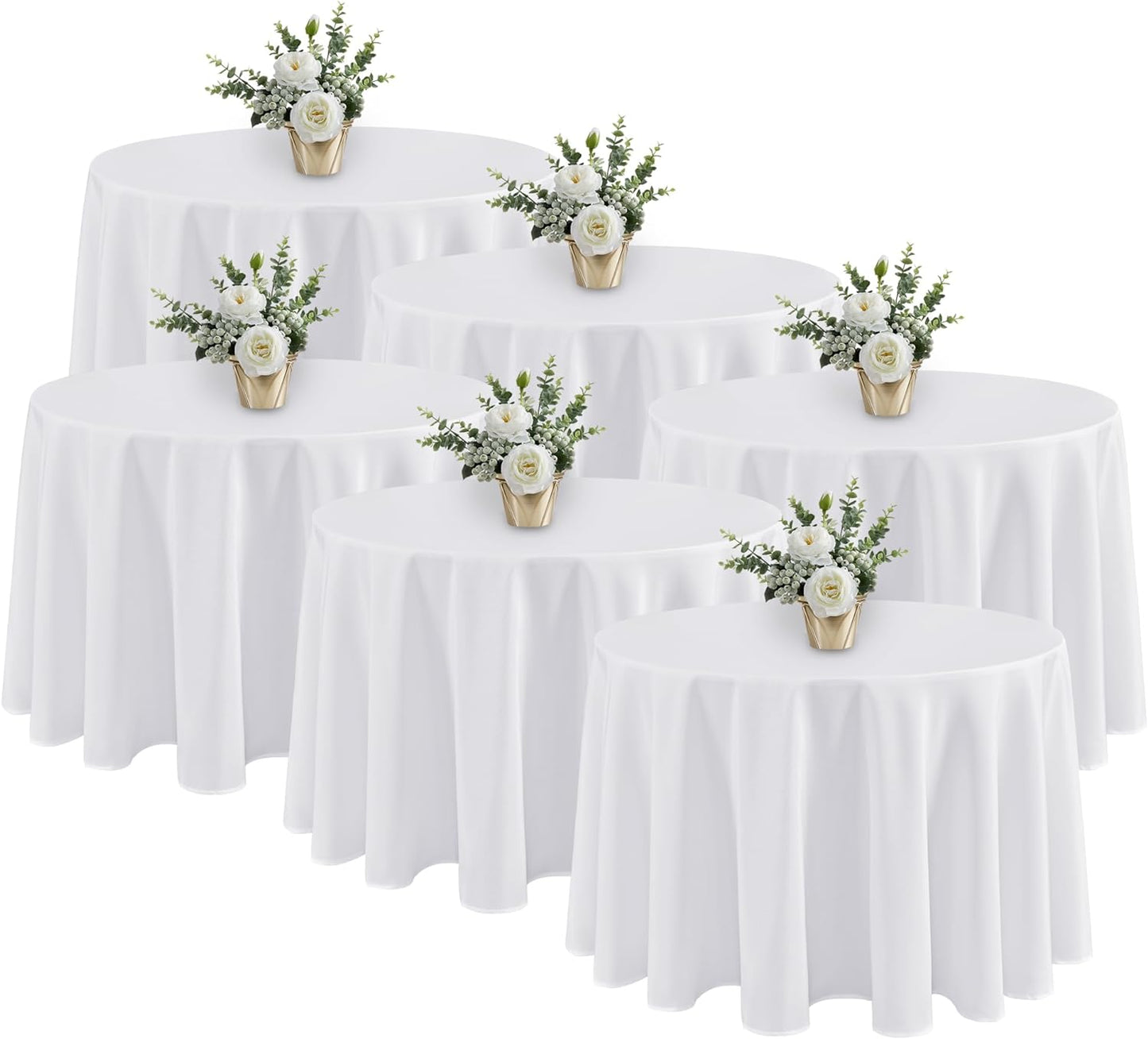 Fitable 6 Pack White Tablecloths for Round Tables - 108 Inches in Diameter - Stain Resistant and Washable Table Clothes, Polyester Fabric Table Covers for Wedding, Party, Banquet, Formal Events
