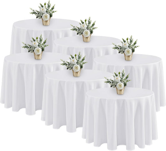 Fitable 6 Pack White Tablecloths for Round Tables - 108 Inches in Diameter - Stain Resistant and Washable Table Clothes, Polyester Fabric Table Covers for Wedding, Party, Banquet, Formal Events