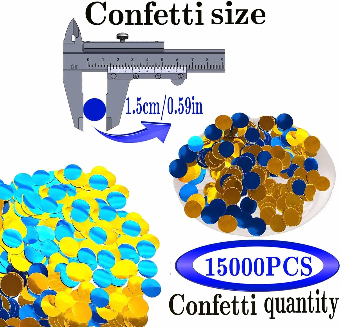 Gold and Blue Round Foil Confetti Beautiful Metallic Table Confetti for Filling Balloons, Wedding,Birthday,Party,Festival Decoration(15000PCS)