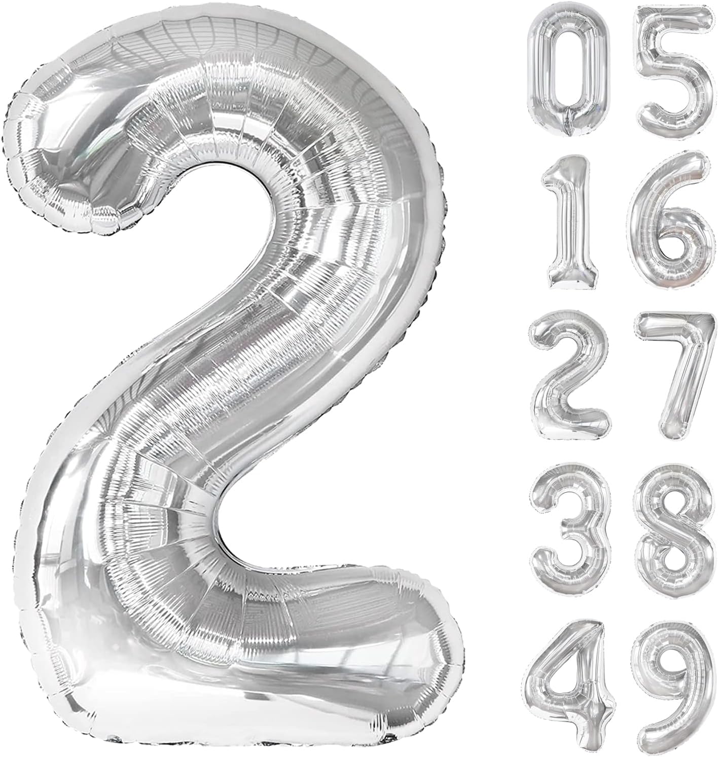 Silver 40 Inch Big Number Balloon Birthday Decoration, Number 2 Helium Balloon 12 20 22 23 24 26 2025 New Years Celebration, Boy Girl Baby Anniversary Party Graduations Supplies Decorations