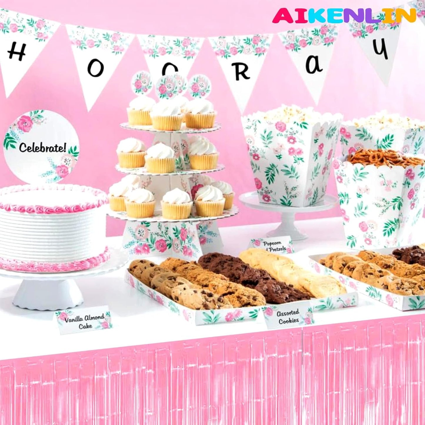 6 Pack 29x108 Inch Metallic Foil Fringe Tinsel Table Skirts Banner for Rectangle Tables Streamer Garland Curtains Backdrop for Birthday, Parade Floats, Valentine's Day Party Decoration(Macaron Pink)