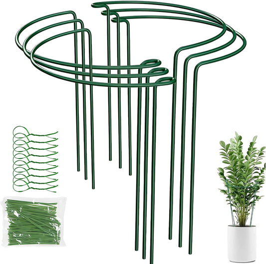 6 Pack Tall Plant Support Stakes, Peony Cages and Supports Large 10" Wide x 24" High Tall Peony Ring Supports, Garden Plant Stakes for Outdoor Plants Rose, Tomato, Hydrangea, Flowers(100 Plant Ties)