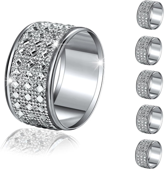 Rhinestone Napkin Rings Silver Set of 6,Crystal Napkin Holder Bling Diamond Serviette Buckles Tables Setting Decoration for Wedding Receptions, Christmas, Thanksgiving Holiday Party Dinner Parties