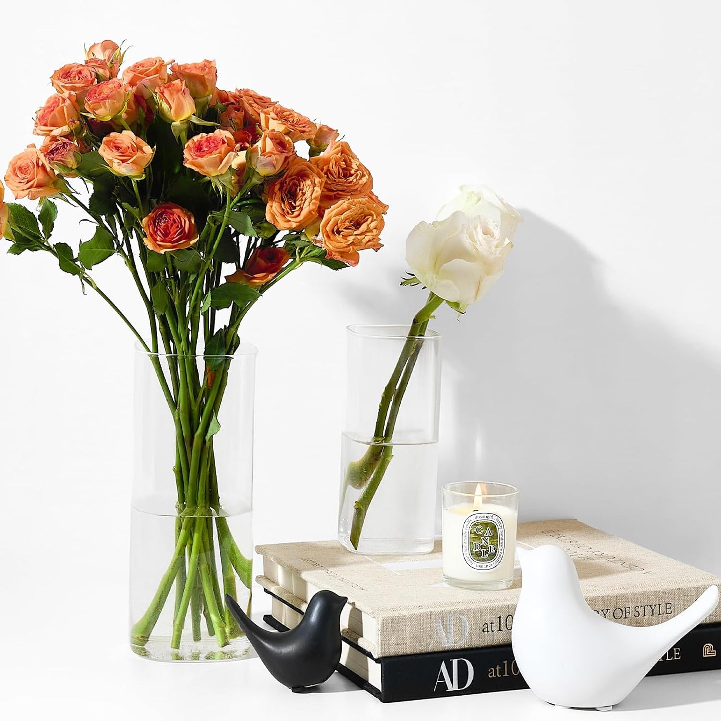 3 PCS Modern Square Glass Cylinder Vases Set (6/8/10 Inch) – Elegant Bud Vases, Floating Candle Holders & Wedding Centerpiece Displays for Home Decor, Holidays, Housewarming Gifts