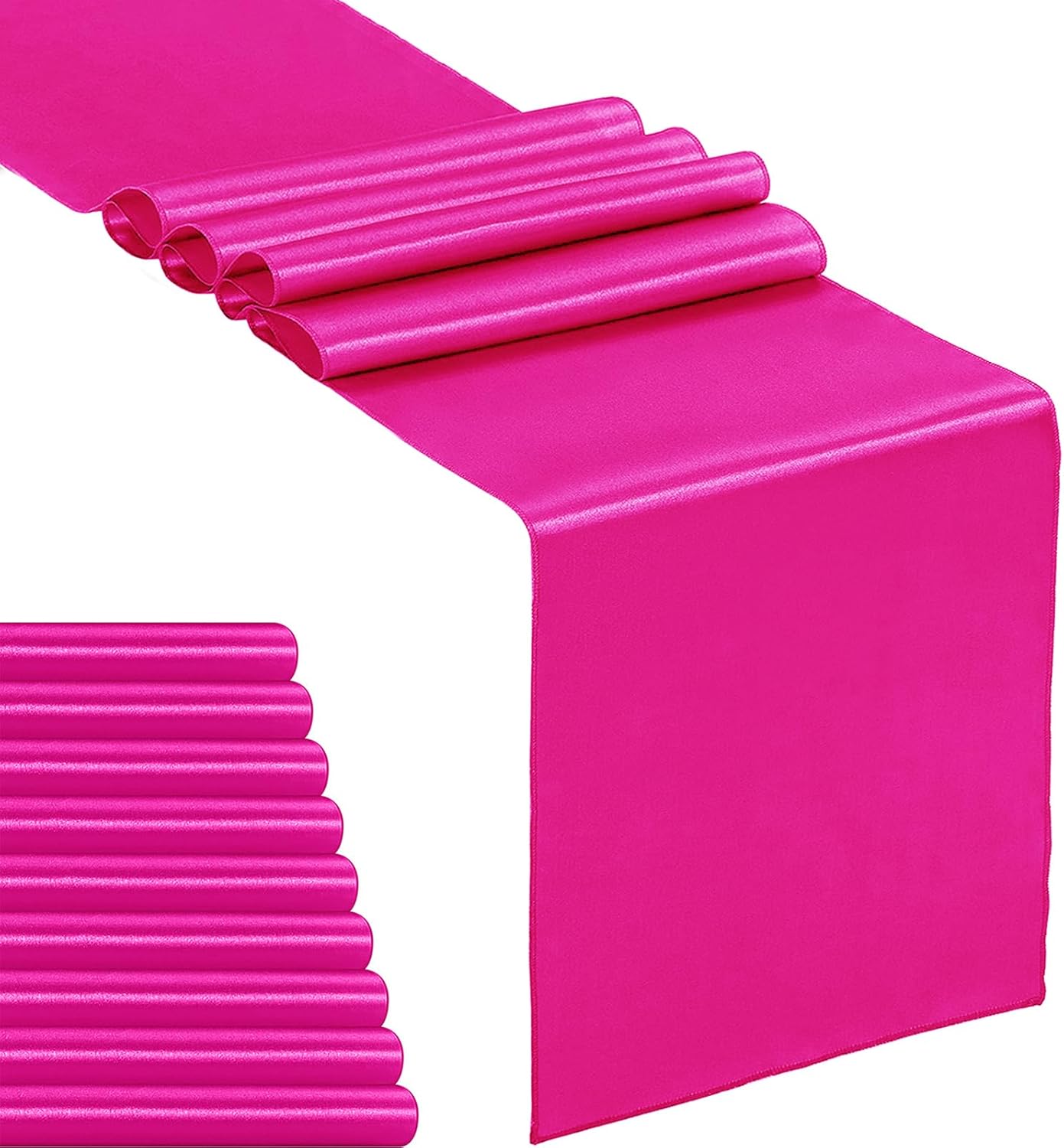 10-Pack Satin Table Runner Fuchsia 12 x 108 inches Long, Table Runners for Wedding, Birthday Parties, Banquets Decorations（10 Pack, 12x108 Inch, Fuchsia）
