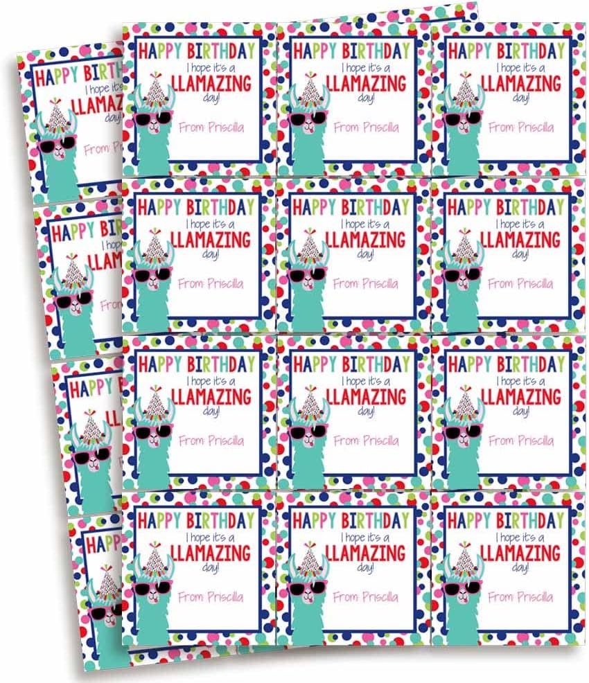 Custom & Personalized Llamazing Llama Happy Birthday Gift Tag Sticker Labels, 24 2.5" Square Stickers by Amanda Creation