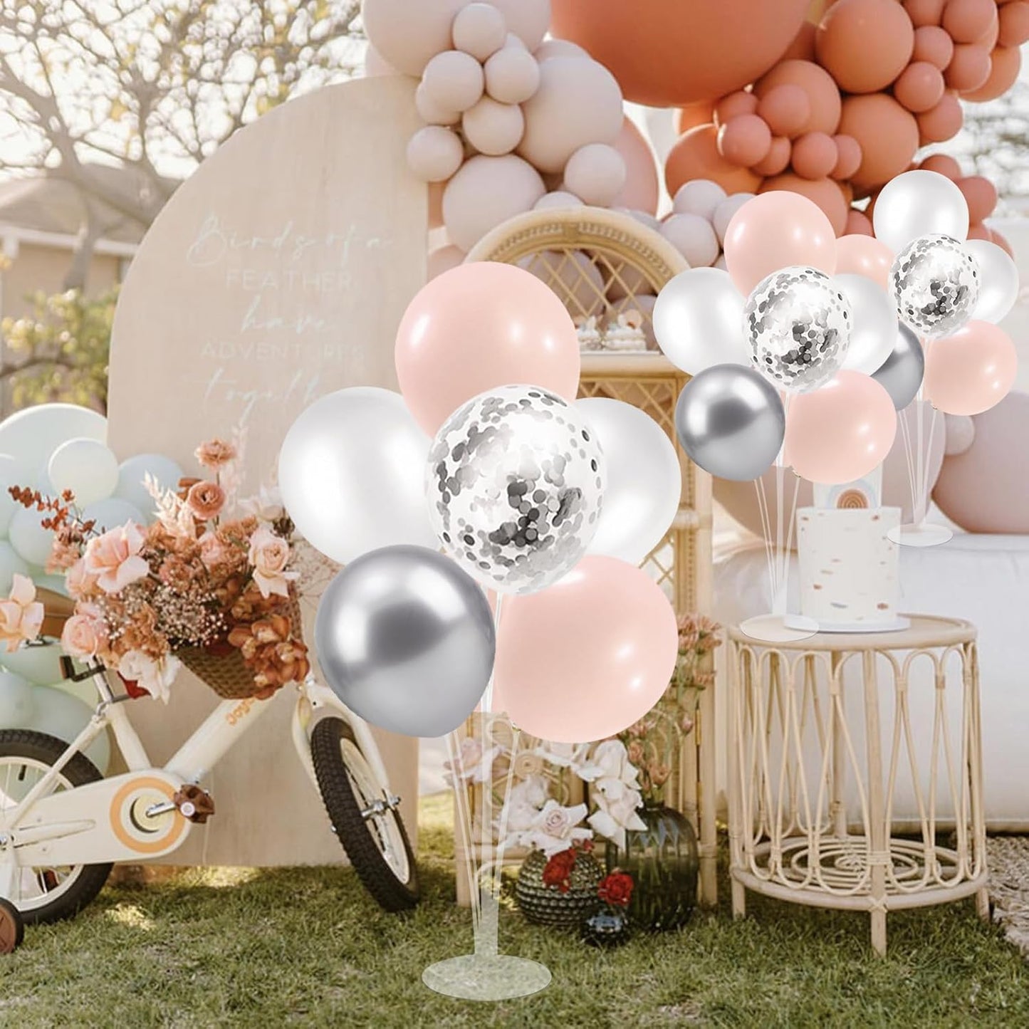 Pink and Silver Balloon Stand Centerpiece Table Decorations for Baby Shower Wedding Engagement Bridal Shower Anniversary Mother's Day Birthday Party Decorations(Pink silver set4)