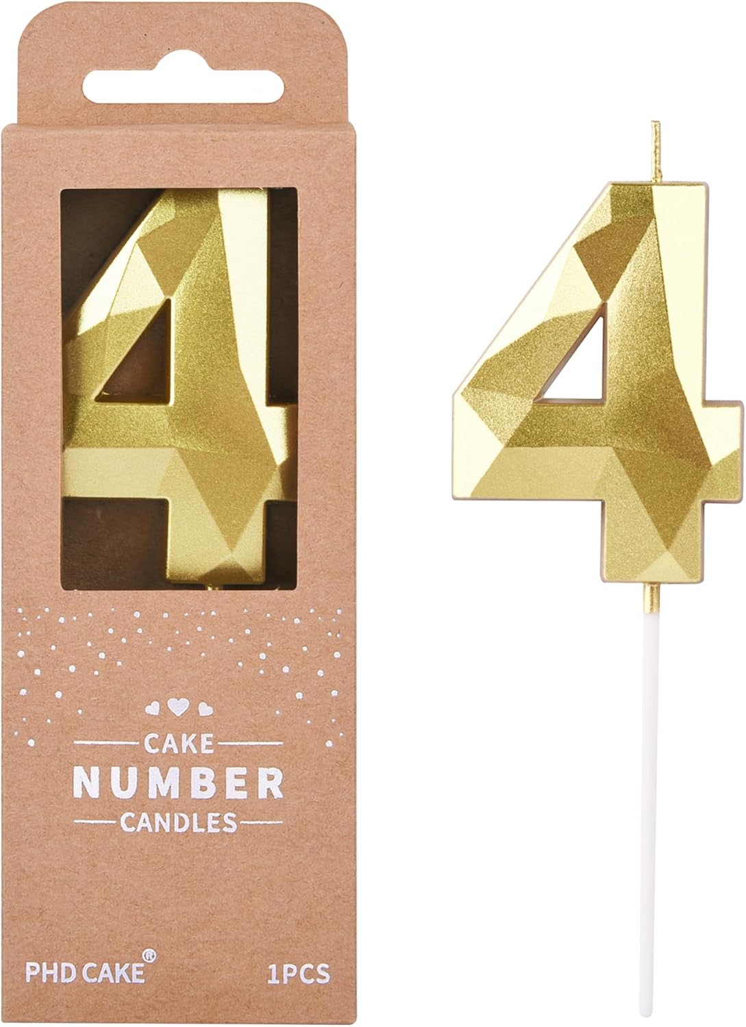PHD CAKE 2.76 Inch Crystal Gold 4 Number Birthday Candles, Gold Number Candles, Cake Number Candles, Party Celebration