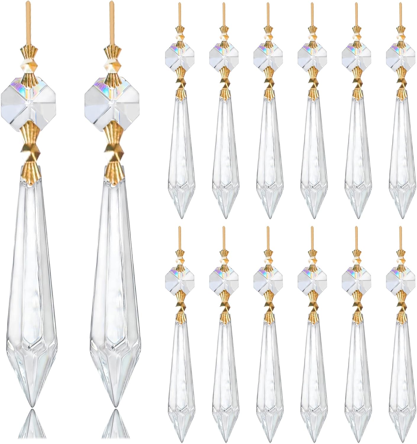 H&D 15pcs Large Clear Crystal Chandelier 60mm Icicle U-Drop Prisms Lamp Parts Brass Connectors