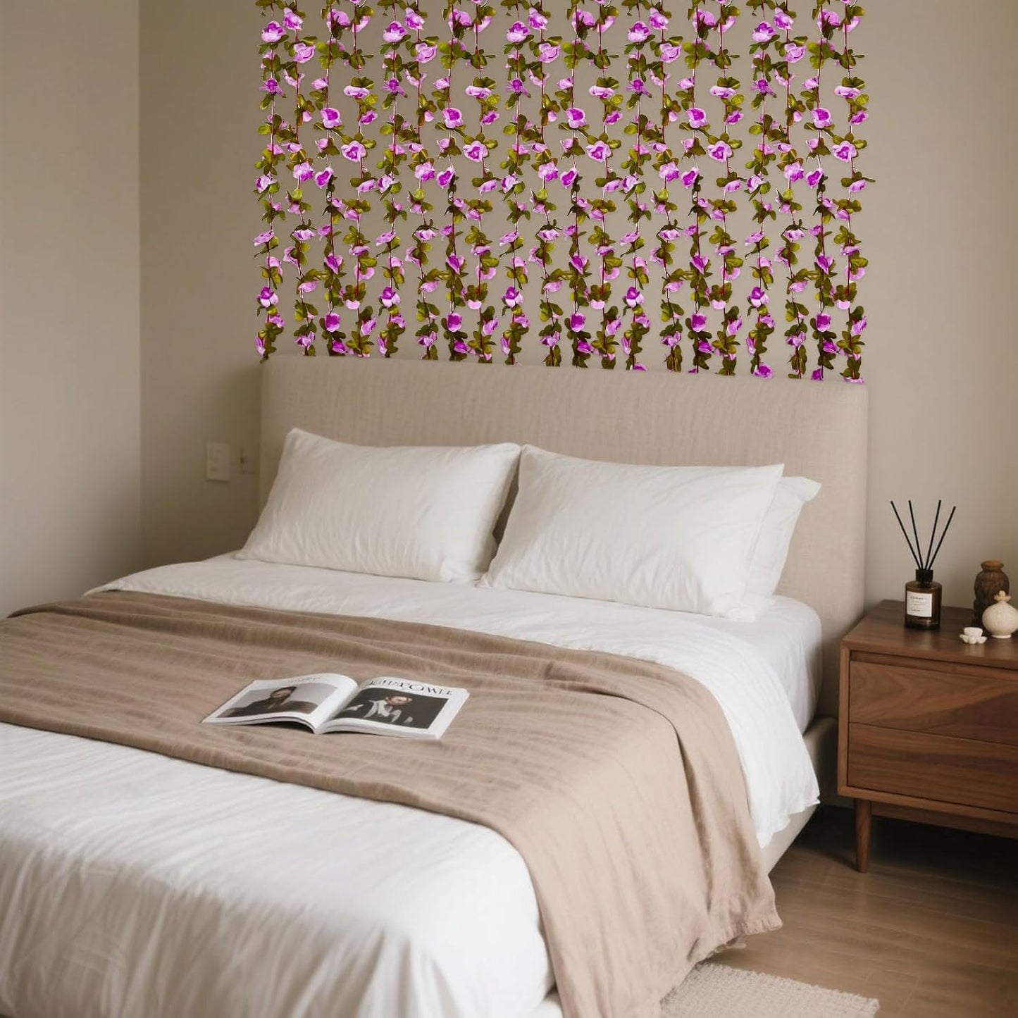 8Pcs 63Ft Light Purple Rose Garland, Fake Rose Hanging Flowers, Artificial Flower Vine, Hanging Floral Vine Garland for Wedding, Birthday Party, Wall Arch, Halloween, Christmas Garden Backdrop Decor