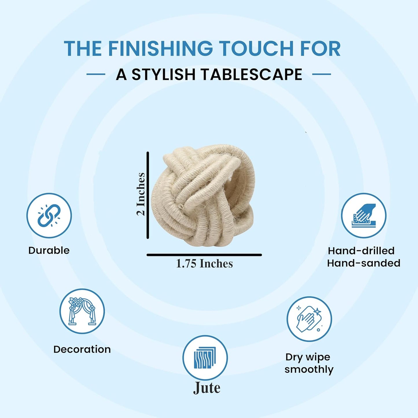 Farmhouse Napkin Ring Set of 12 - Handwoven Cotton & Jute Knot Design for Table Decor, Weddings, Dinner Parties & Everyday Dining - Decorative Adornment for Table Setting (Off White) - CLEENTABLE