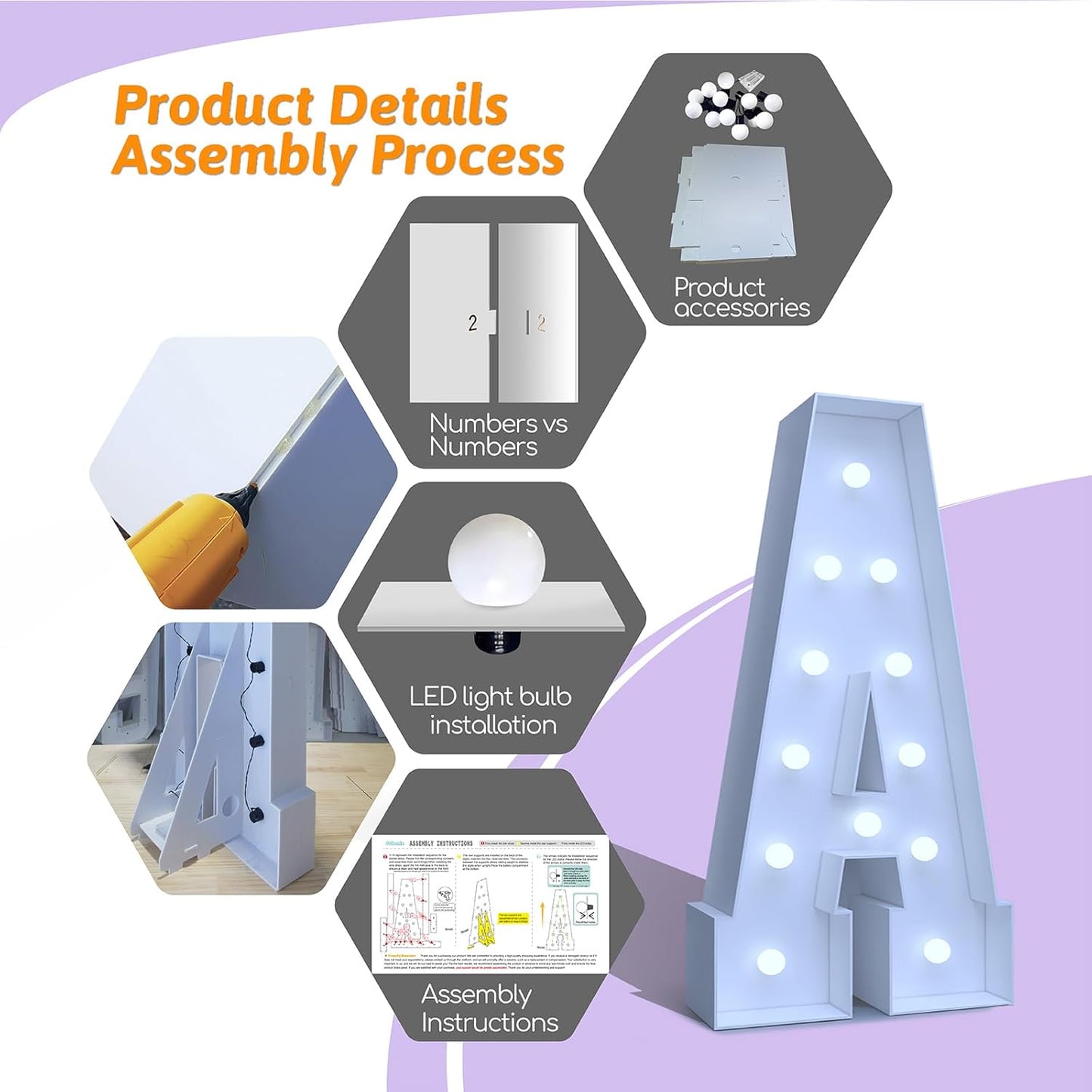 4FT Marquee Light Up Numbers 4 – Cool White LED, Easy to Assemble Foam Board with Back Support, Large Marquee Light Up Numbers for Birthday, Wedding, Party, Anniversary, Baby Shower Decor