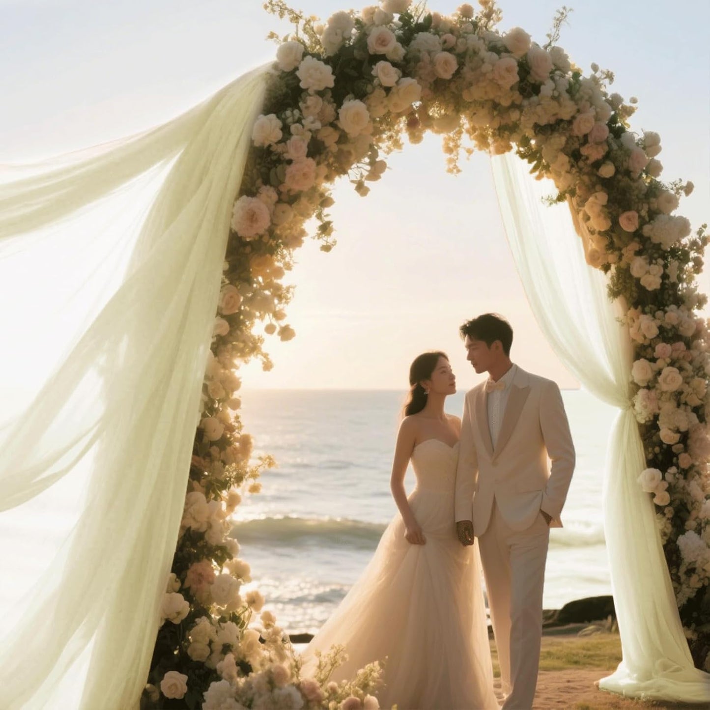 Wedding Arch Draping Fabric 29" x 18 FT Light Yellow Sheer Chiffon Outdoor Curtain Drapes for Wedding Birthday Party Ceremony Decor(2 Panels, Light Yellow)