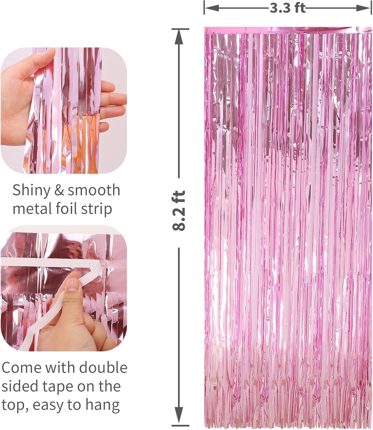 4 Pack Pink Foil Fringe Curtains Door Streamers Party Decorations 3.3 x 8.2 ft, Pink Tinsel Curtain Fringe Backdrop for Parties, Door Fringe Birthday Streamers, Photo Booth Backdrops, Party Decor