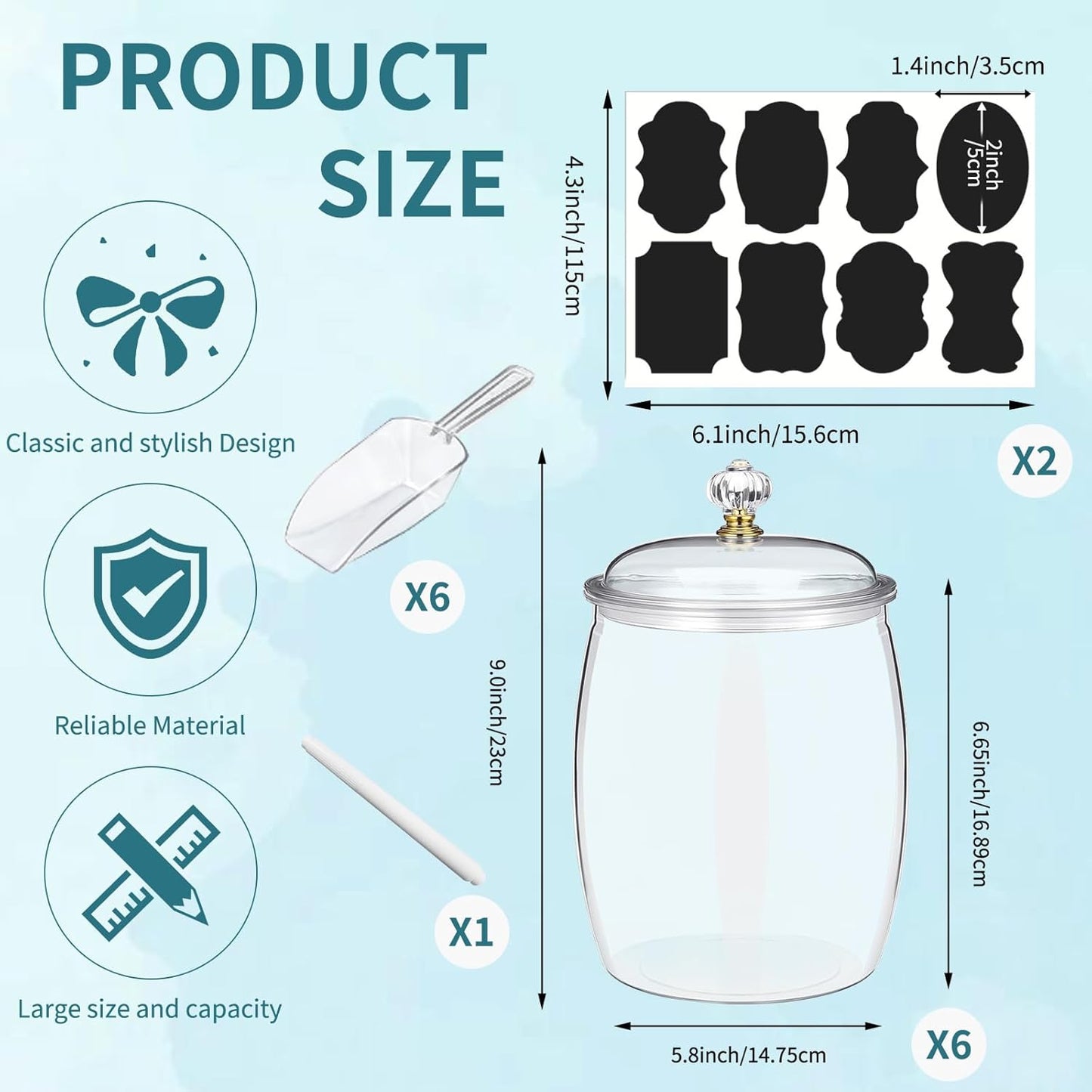 6 Pcs 64 oz Candy and Cookie Jar with Lids 6 Spoons Plastic Jars Decorative Apothecary Jars Candy Buffet Containers Clear Can Airtight Food Storage Canister for Home Decoration Supplies