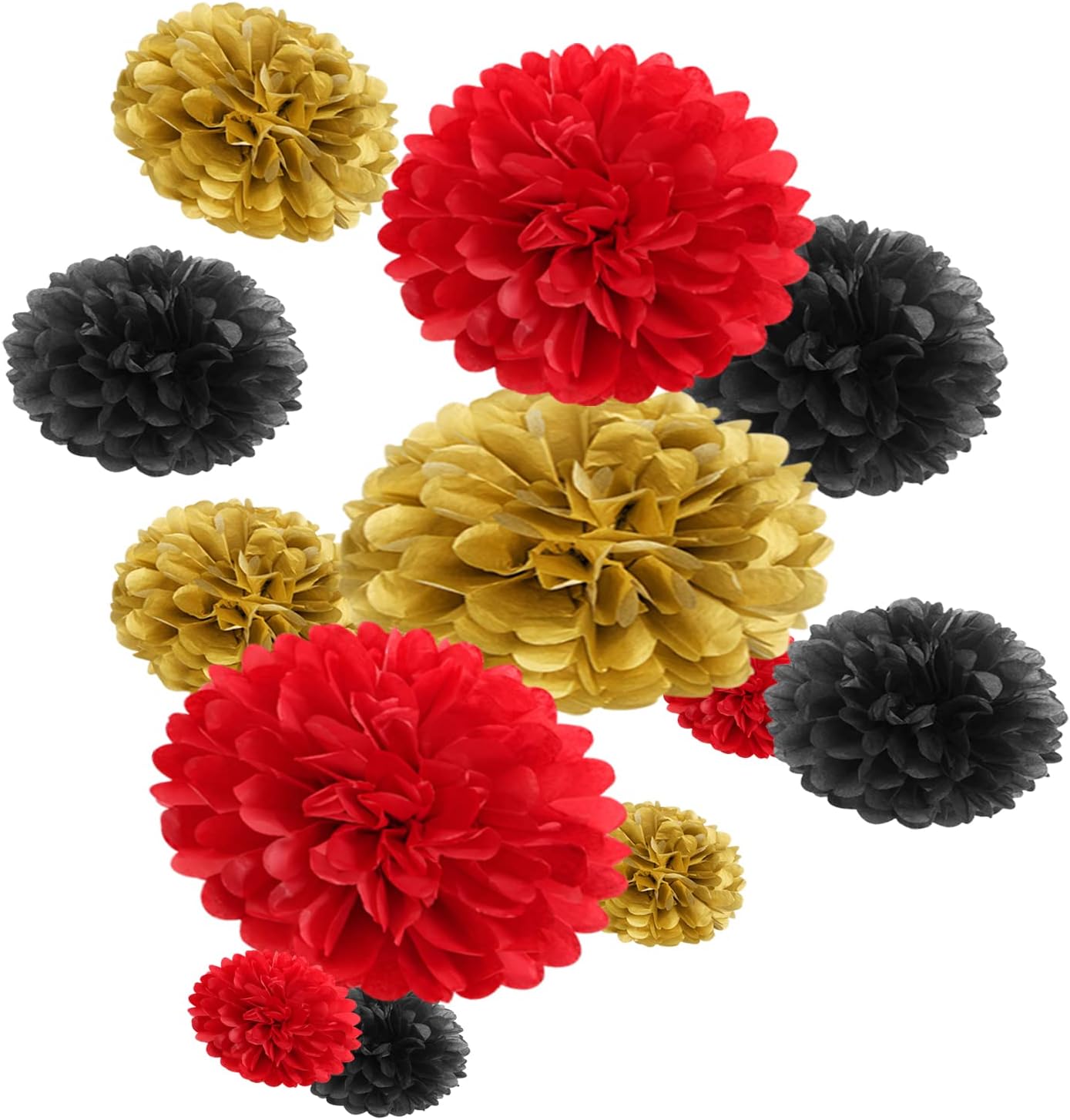 Red-Black Gold Party-Decorations Tissue Pom-Poms - 12pcs Game Night Casino-Theme Graduation Paper Flowers Garland,Birthday Wedding Baby Bridal Shower Decor Panduola