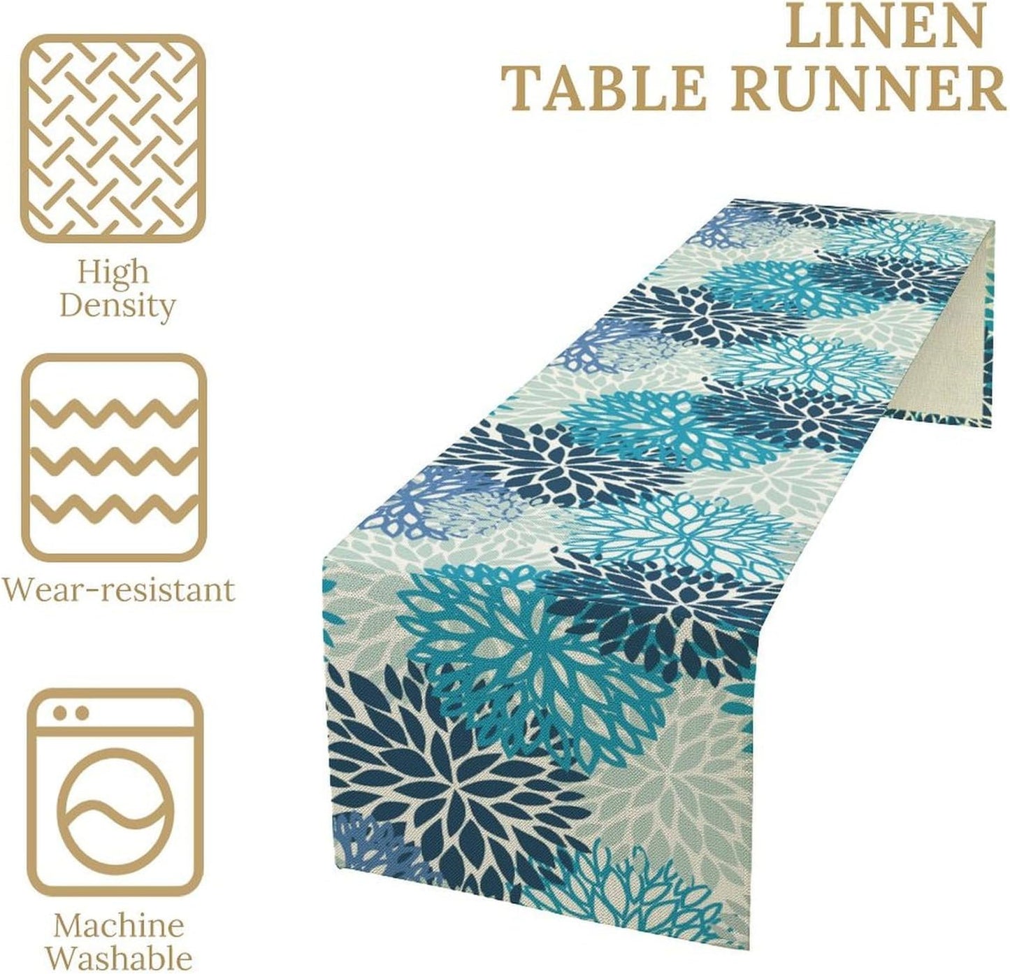 Floral Table Runner,Blue Flowers Print Spring Summer Table Cloth Kitchen Dining Table Home Party Decoration 13x36 Inch