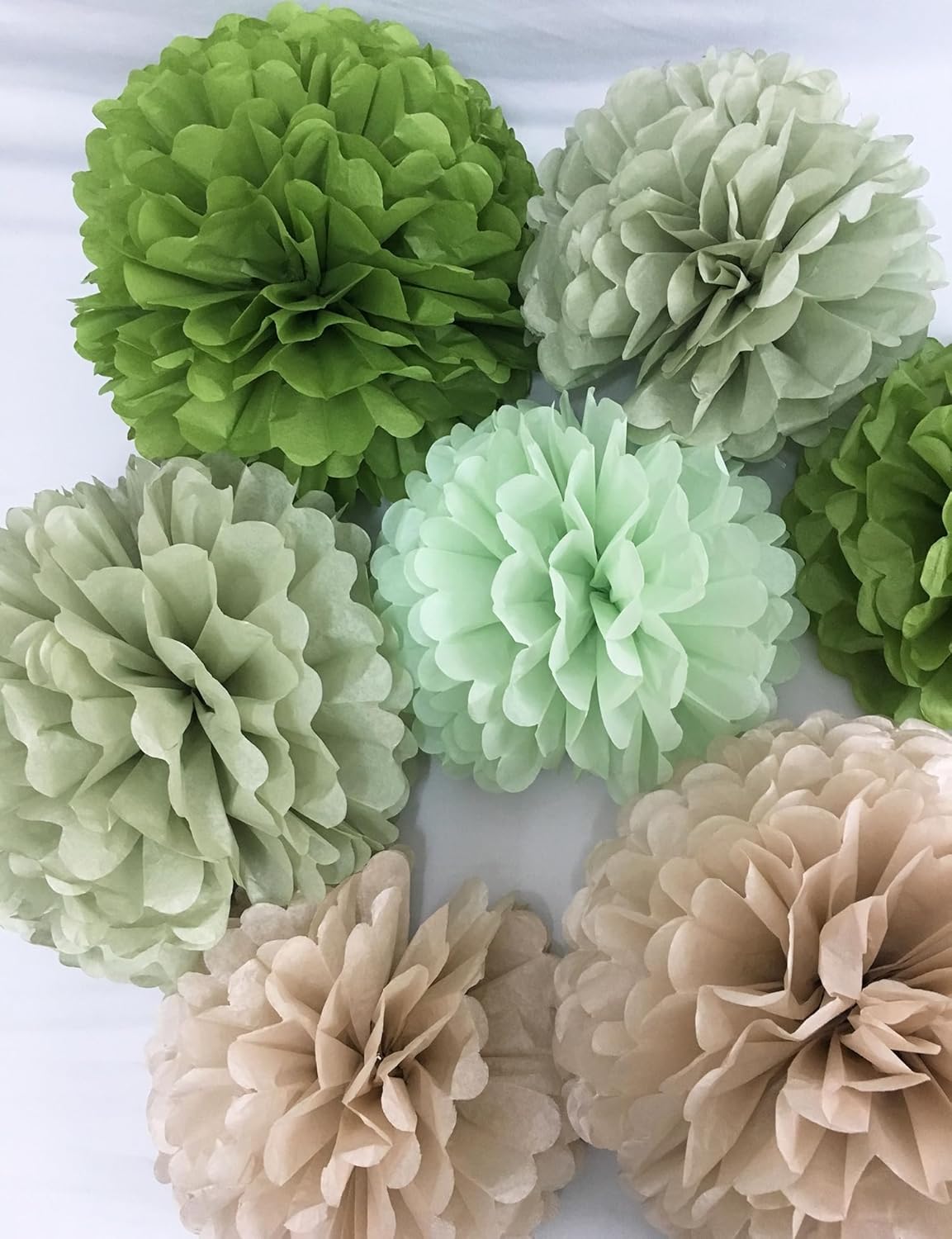 Tissue Paper Pom Poms Kit Paper Flowers 12pieces for Gender Baby Shower Wedding Bridal Bachelorette Birthday Party Decorations (Sage Olive Green)