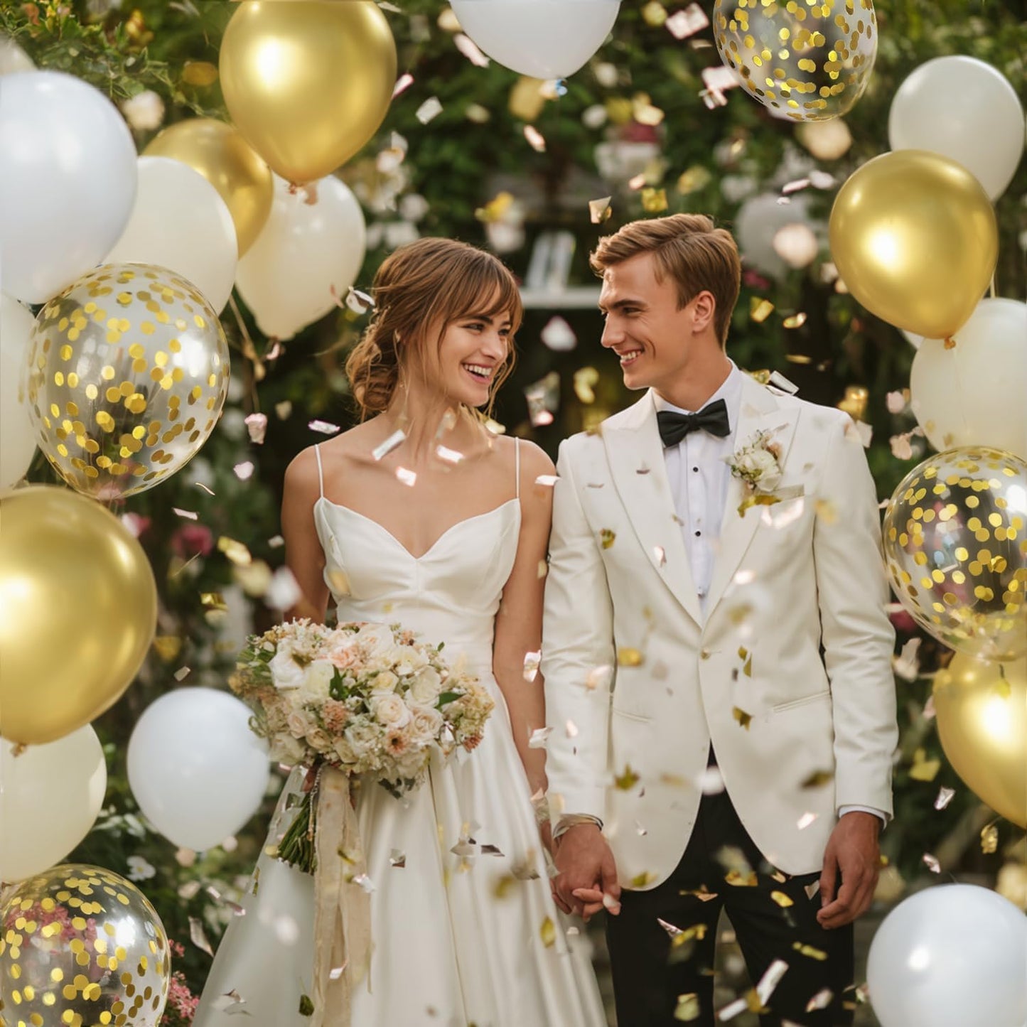 White and Gold Confetti Balloons, 50pcs 12 Inch Metallic Champagne Gold Latex Balloons Matte Sand Beige White Latex Balloons for Birthday Graduation Wedding Gender Revea Party Decorations