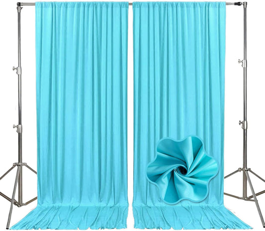 10ft x 10ft Sky Blue Backdrop Curtains for Parties, Fabric Satin Background Curtain with Rod Pockets for Weddings, Birthday, Baby Shower, Photography, Graduation Party Backdrop Drapes, 2 Panels