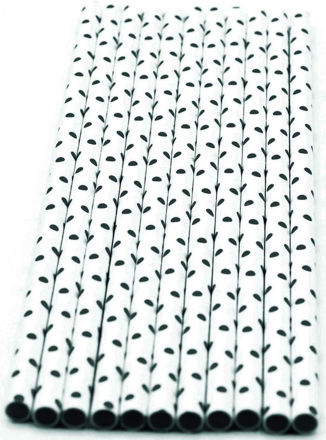 Pack of 150 Black Polka Dot Biodegradable 4-Ply Paper Drinking Straws (Compostable, Non-toxic, BPA-free)