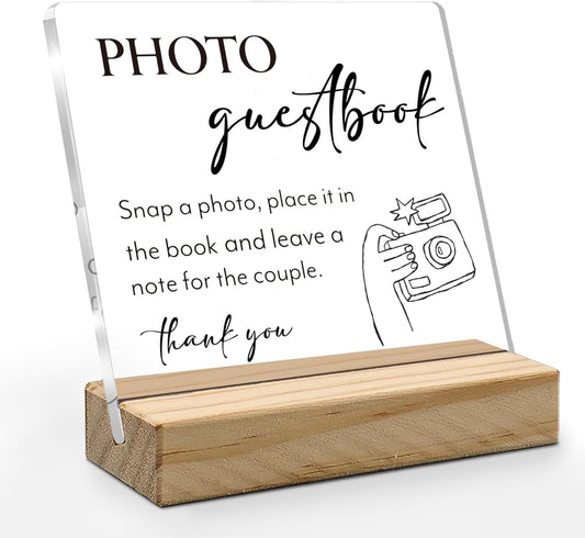 Photo Guest Book Sign, Wedding Decor, Acrylic Wedding Signs, Guest Book Signs forWedding, WeddingGuest Books SignAcrylic Plaque Sign with Wood Stand for WeddingDecorations for Reception