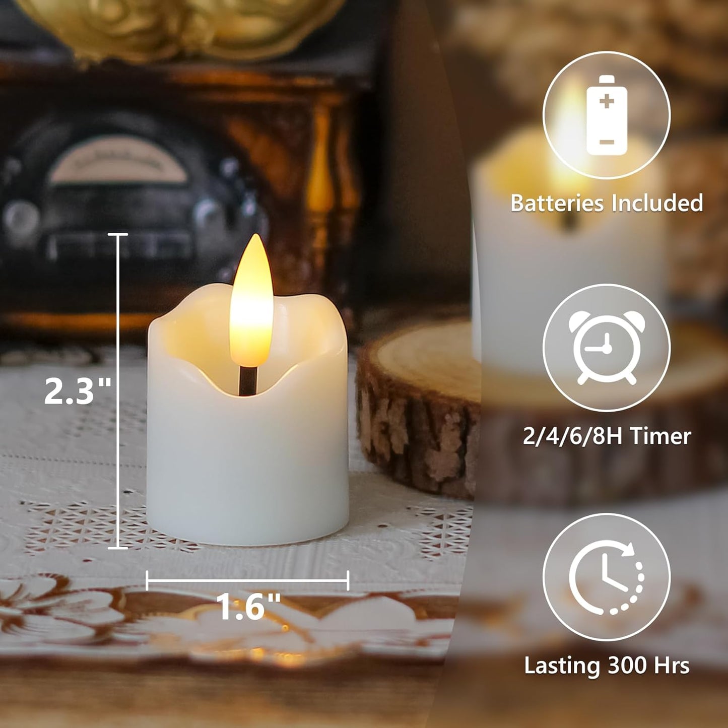 6 Pack Battery Operated Auto Daily Timer Ivory Plastic LED Flameless Votive Candles, Long Runtime 1.6" x2.3" Flickering Tealight Candles with Remote Control