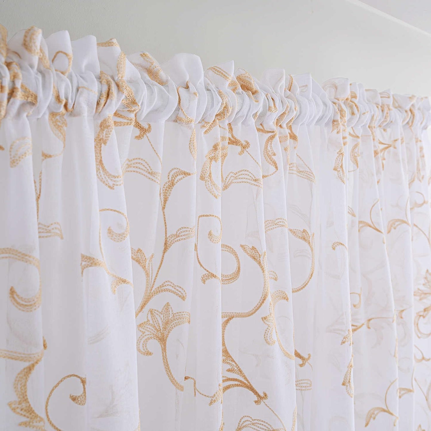 MYSTIC-HOME Sheer Curtains White 63 Inches, Boho Curtains for Bedroom Rod Pocket Farmhouse Drapes with Floral Patterned for Living Room, Embroidery Panels Vintage Country Curtains Set of 2, 52"x 63".
