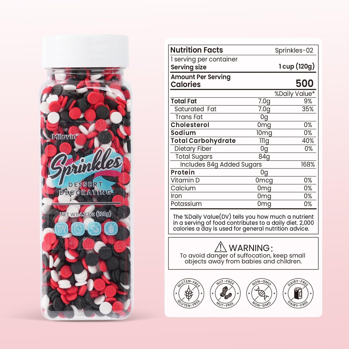 Edible Red and Black White Sprinkles, Confetti Sprinkles for Cake Decorating, Round Sprinkles for Cupcakes, Cookies, Ice Cream, and Candy(120g/4.23oz)