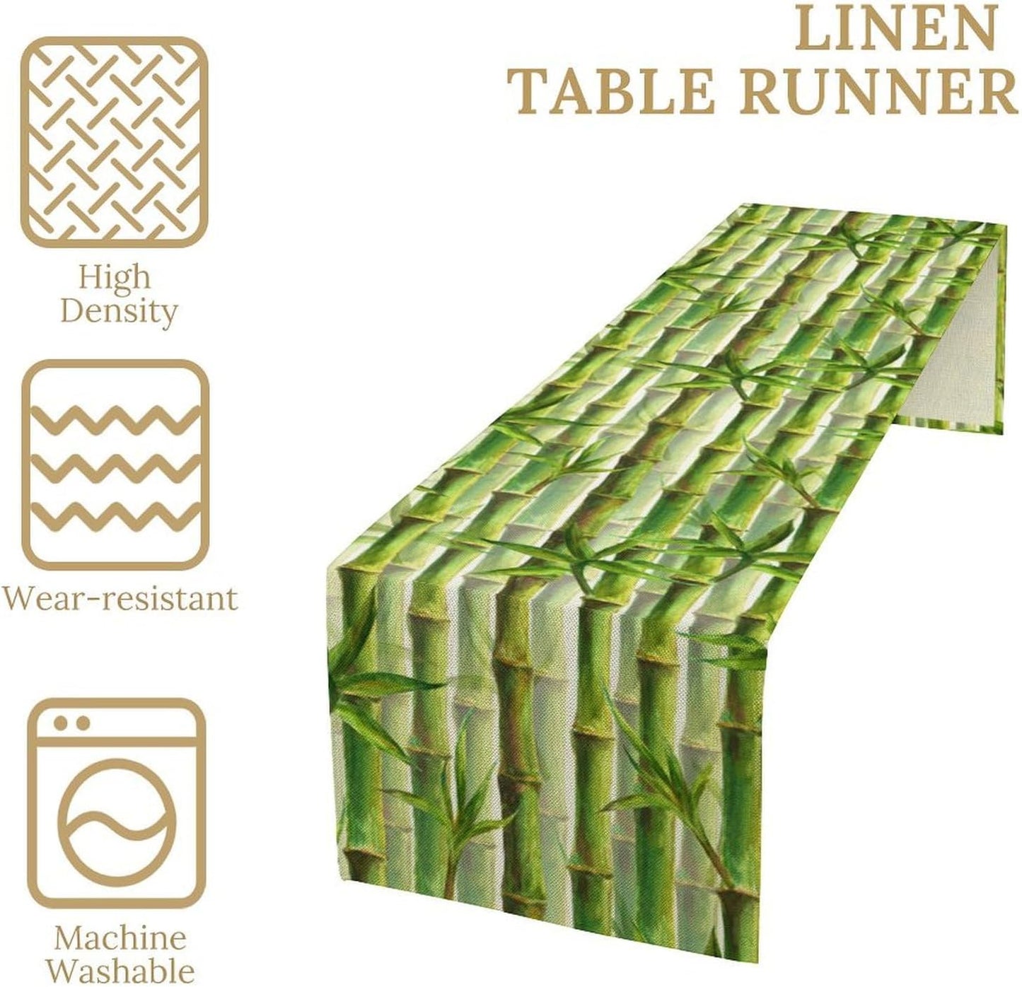 Bamboo Table Runner,Green Plant Print Table Runner for Kitchen Dining Table Home Party Decoration 13x60 Inch