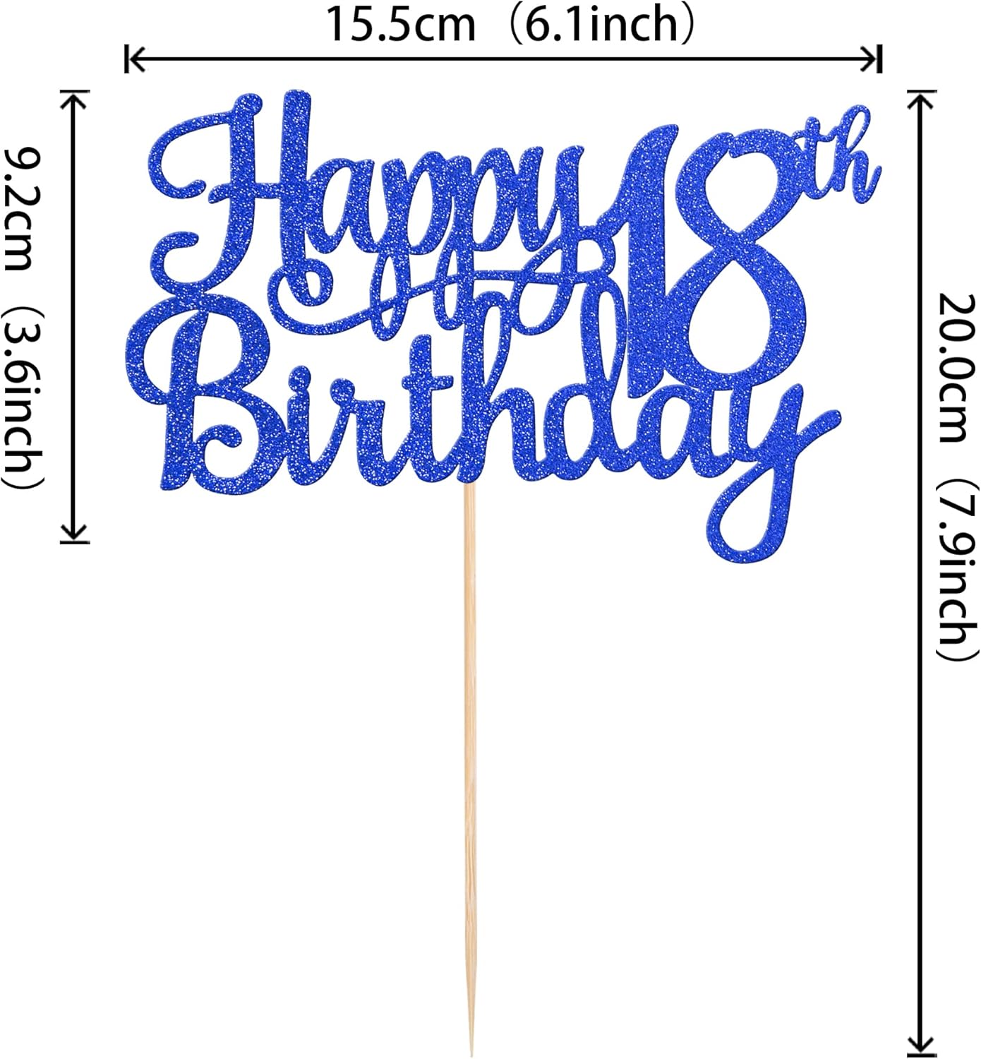 1 PCS Happy 18th Birthday Cake Topper Glitter Cheers to 18 Years Birthday Cake Pick 18 Fabulous Cake Decoration for Happy 18th Birthday Theme Party Decorations Supplies Blue