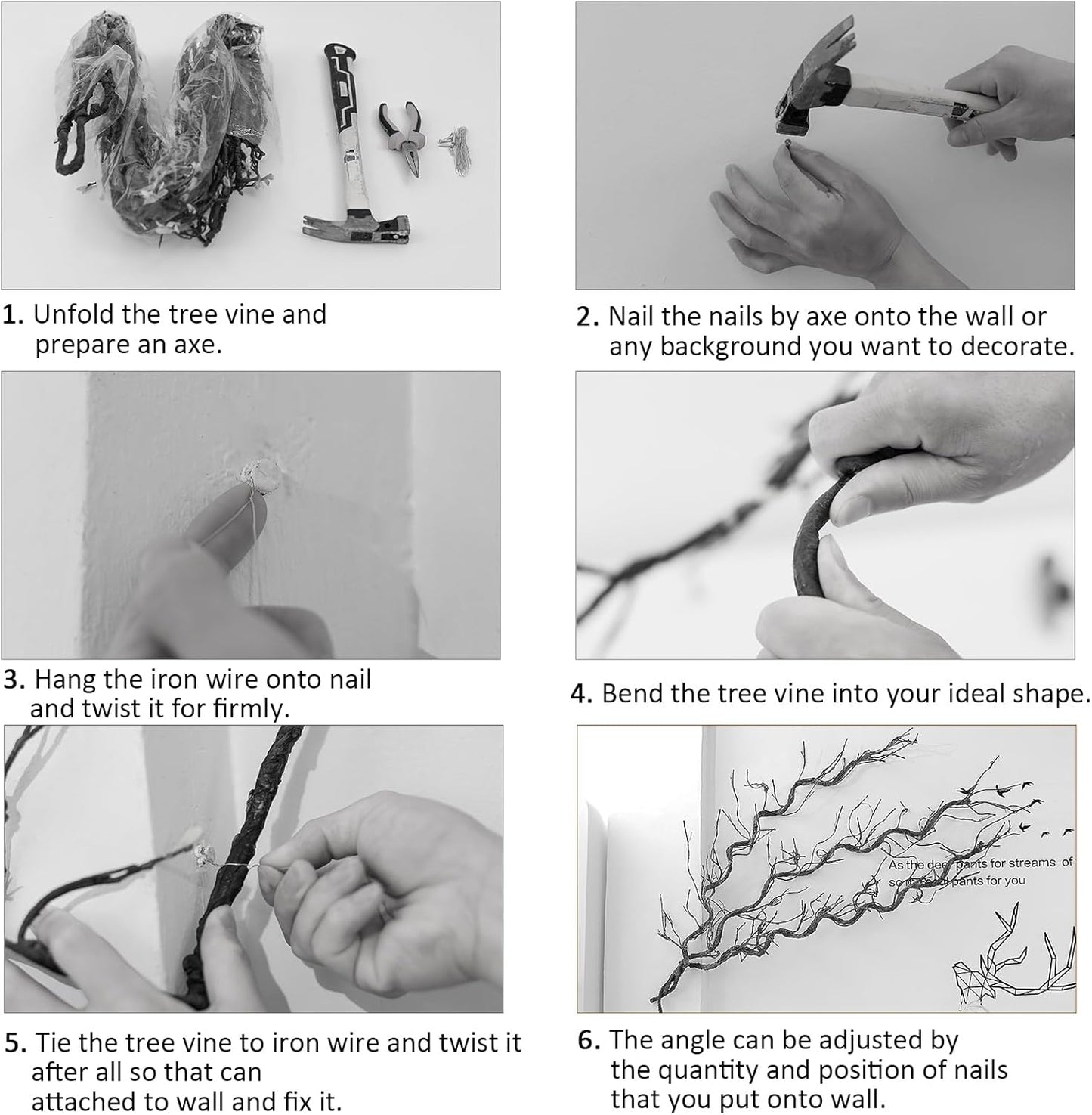 180cm/70.86in Bendable Artificial Tree Branches Liana Vines Garland Rattan with Moss Fake Plants Twigs for Wall Hanging Home Room Outdoor Wedding Background Decoration