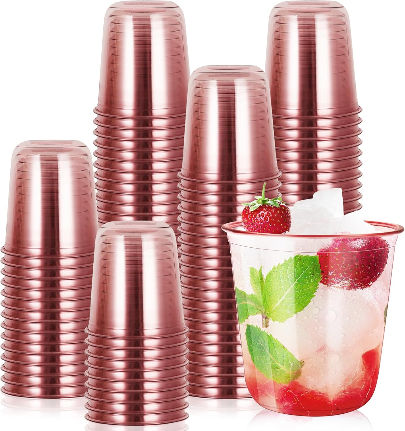 100 Pcs 12oz Crystal Pink Party Cups Disposable Plastic Cocktail Cups Plastic Wine Cups for Meeting Weddings Birthdays Cocktail Christmas Party Supplies (Pink,100 Pcs)