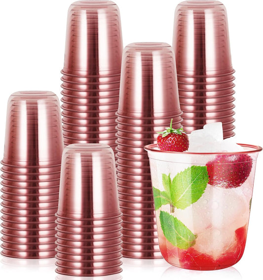 100 Pcs 12oz Crystal Pink Party Cups Disposable Plastic Cocktail Cups Plastic Wine Cups for Meeting Weddings Birthdays Cocktail Christmas Party Supplies (Pink,100 Pcs)