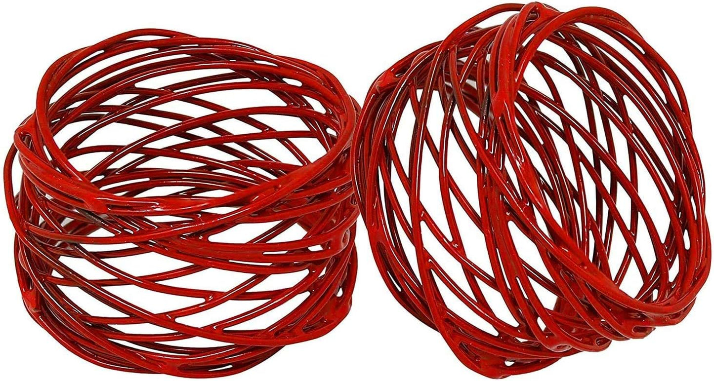 Handmade Round Red Mesh Napkin Rings Set of 12 Holder for Dinning Table Parties Everyday, Dia: 2 Inch