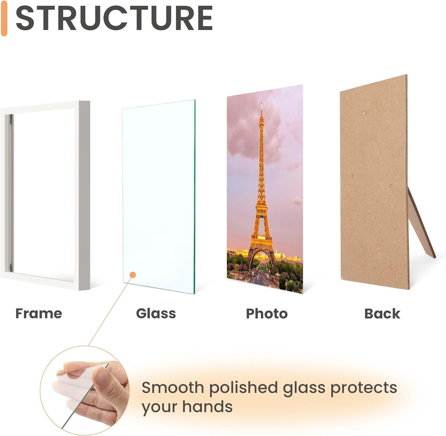 upsimples 4x6 Picture Frame Set of 3, Made of High Definition Glass for 4 x 6, Wall and Tabletop Display Thin Border Photo Frames for Home Decor, White