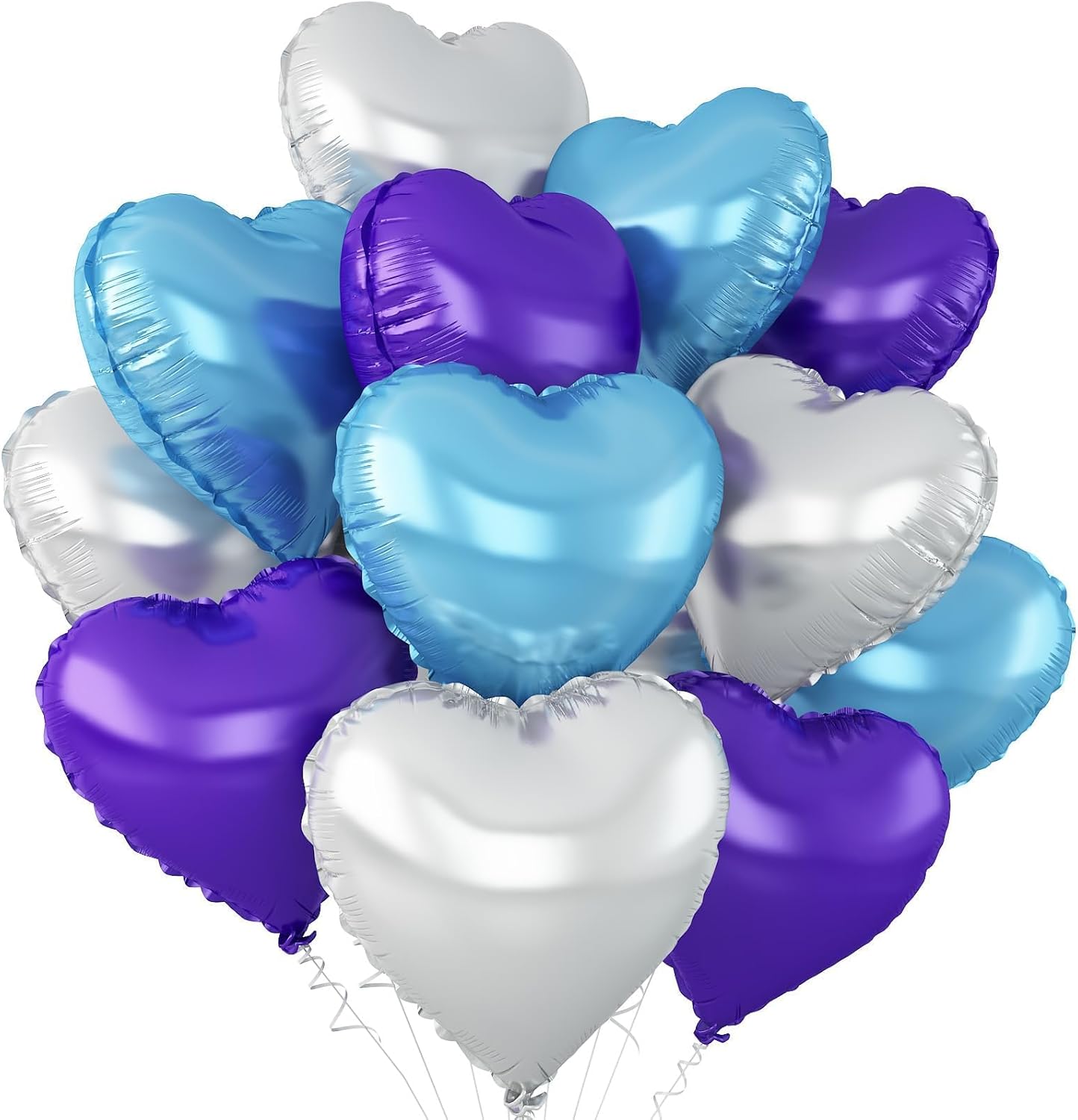 Blue Purple Silver Heart Balloons,12Pcs 18Inch Blue Silver Purple Heart Shaped Foil Helium Polyester Film Balloons for Baby Shower Birthday Anniversary Wedding Engagement Party Decorations