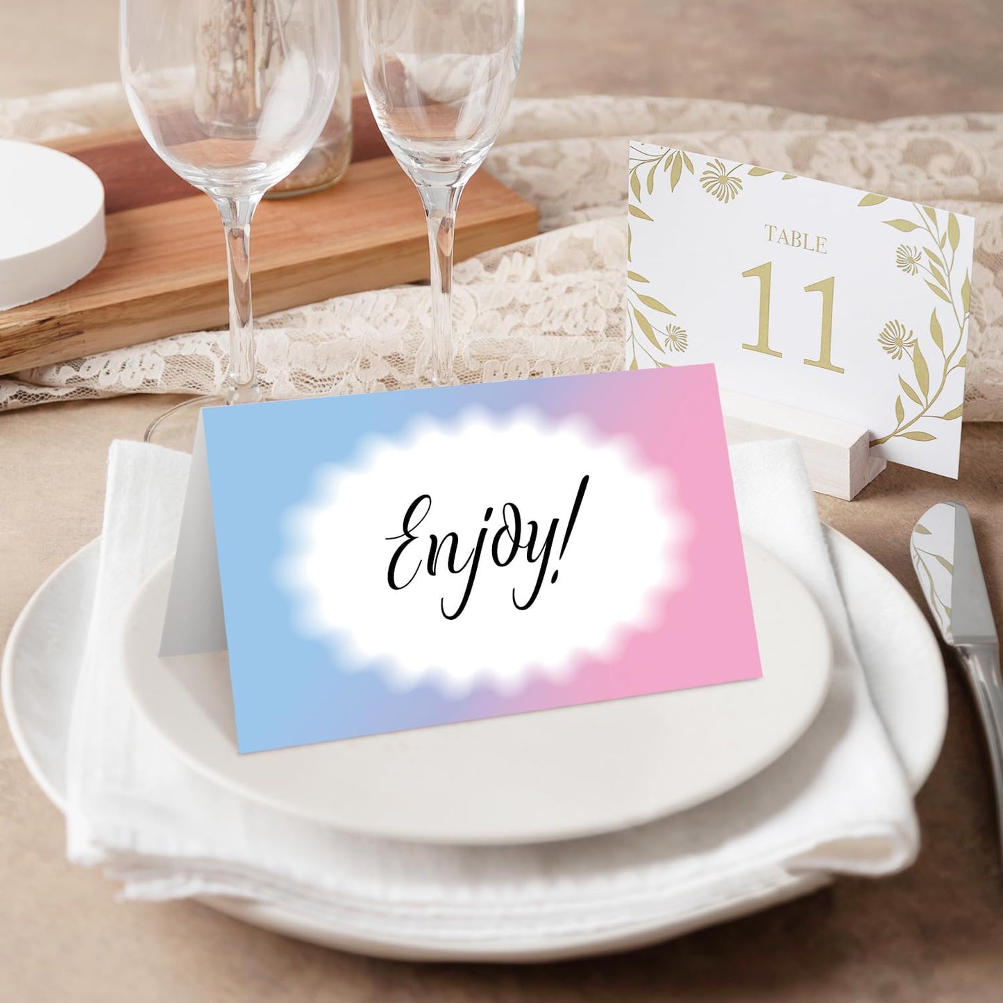 25 Color Gradient Place Cards for Table Seating, Pink Blue Wedding Name Place Card, Tent Cards for Birthday Bridal Shower Baby Shower Reception Dinner Party Decorations -A03