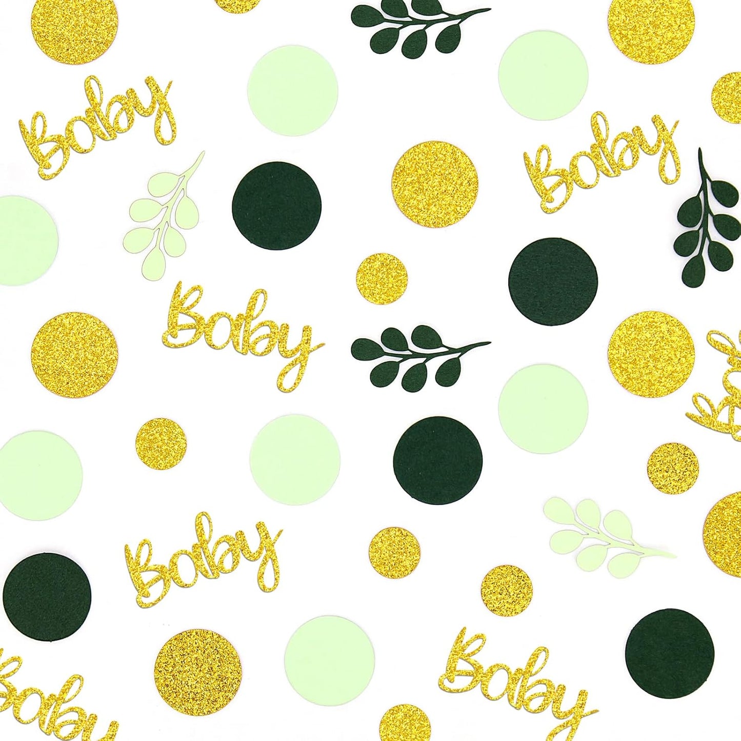 300PC Greenery Baby Shower Confetti for Gender Neutral Baby Shower Decorations Gold and Sage Green Circle Dots Table Confetti Scatter for Nature Girl Boy Birthday Gender Reveal Party Decor
