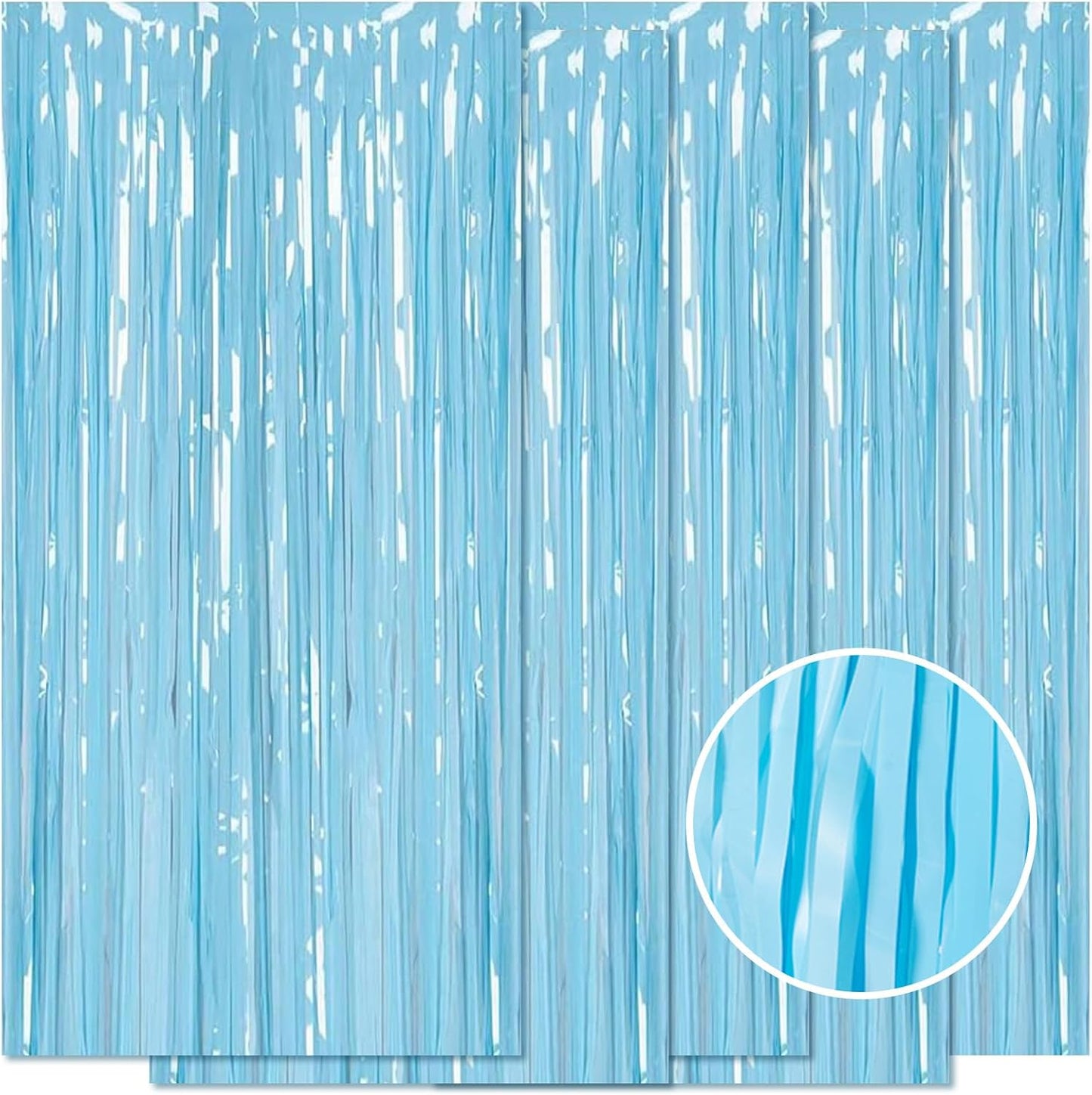 5 Pack Blue Foil Curtain Backdrop 3.2ft x 8.2ft Tinsel Foil Fringe Curtains Macaron Photo Booth Streamer Backdrop for Party Decorations Birthday Baby Shower Bachelorette Holiday Decor (Pastel Blue)