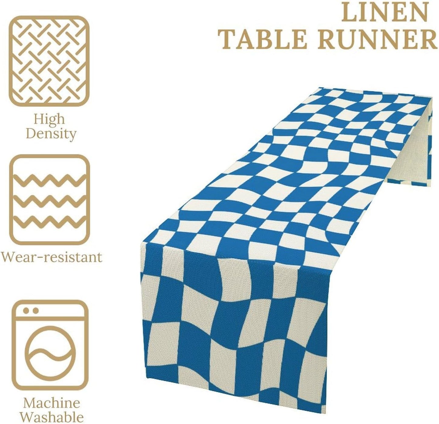 Table Flag Retro Plaid 60s70s Blue Plaid Table Flag Kitchen Restaurant Decoration Suitable for Indoor and Outdoor Festival Home Wedding Party Table Flag 13x36