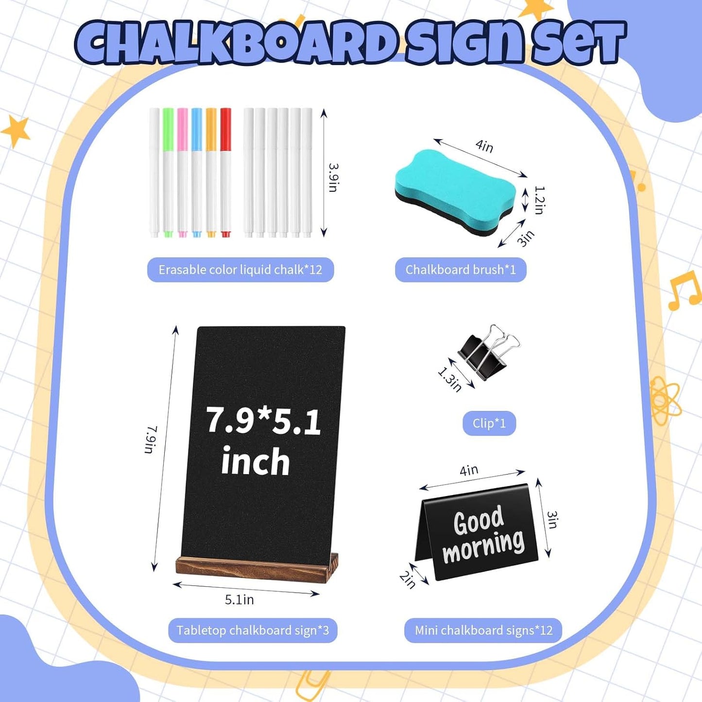 29 Pcs Chalkboard Sign Set, 7.9" x 5.1" Desktop Board Sign with Wood Base, 4" x 3" Mini Chalkboard Signs, Place Cards, Menu, Message Board, for Shop, Weddings, Parties and Event Decoration