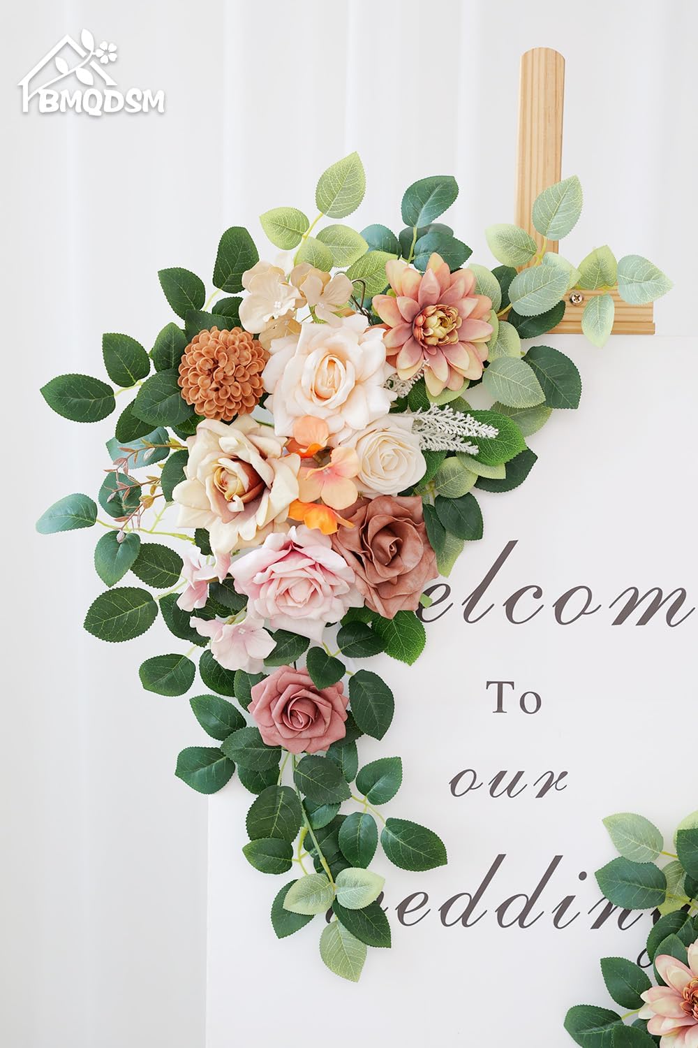 Pack of 2 Artificial Flowers for Backdrop Decoration, Wedding Arch Flowers,Reception Welcome Sign, Eucalyptus Garland, Suited to Aisle Decor and Wedding Arches（Champagne）