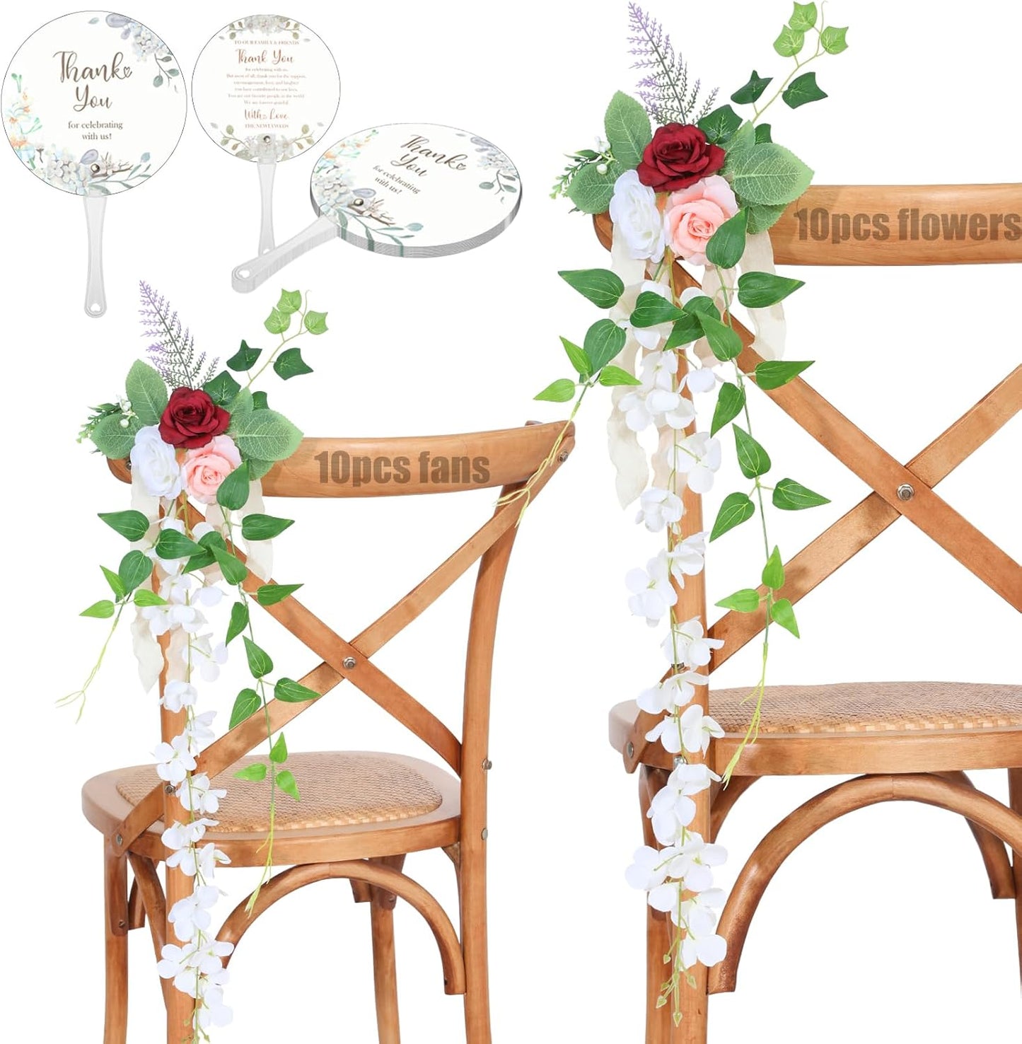 Wedding Aisle Decorations Set of 10 Chair Back Flowers Floral Pew Wedding Decorations for Ceremony with Chiffon Ribbons Fall Decor