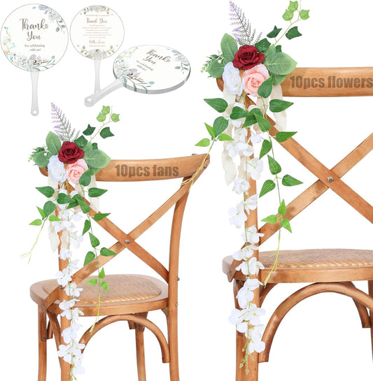 Wedding Aisle Decorations Set of 10 Chair Back Flowers Floral Pew Wedding Decorations for Ceremony with Chiffon Ribbons Fall Decor