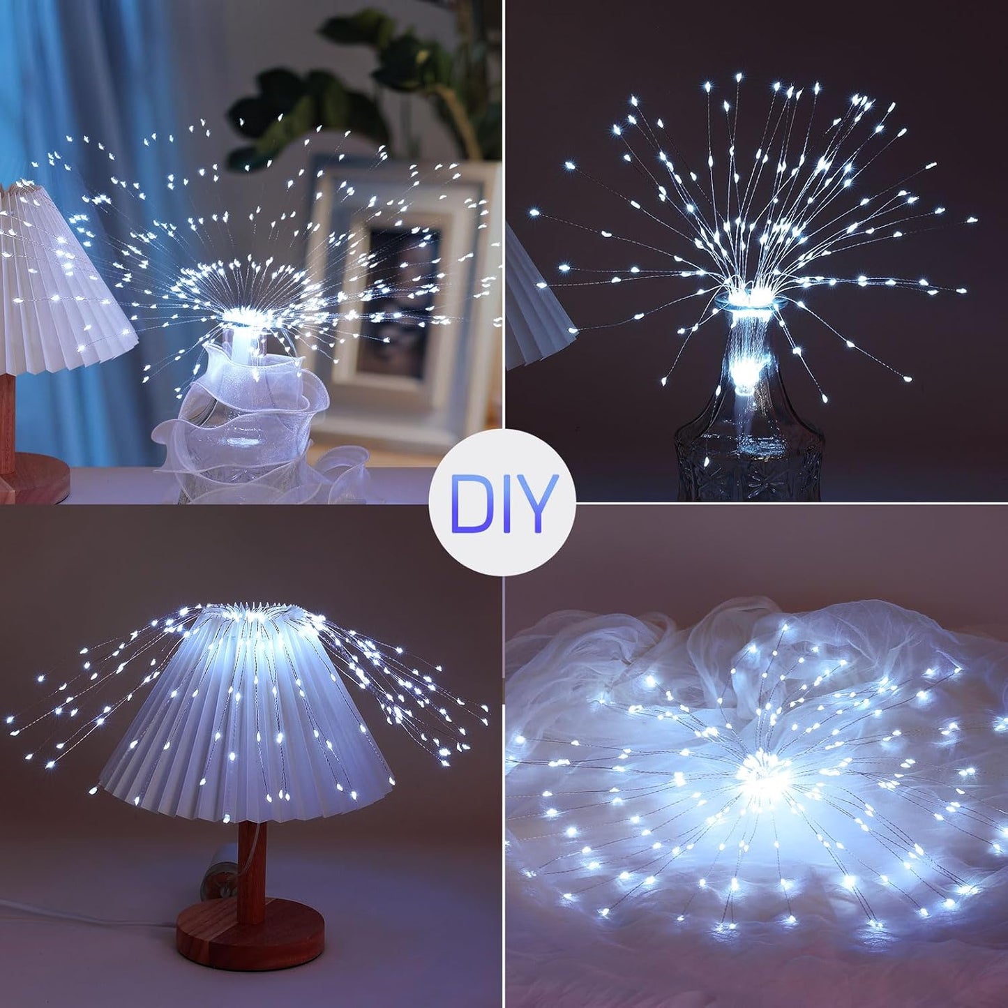 Admitrack Starburst String Lights Christmas Lights, 225 LED 8 Modes Dimmable with Remote Control, Waterproof Copper Wire Decorative Hanging for Party Patio Garden Decoration (White, 4PC)