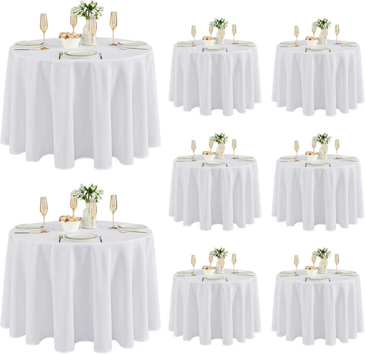 Fitable 8 Pack Round Tablecloths: Stain Resistant Wrinkle Free Circle Table Clothes, Washable Reusable Polyester Table Covers for Wedding Party Birthday Banquet Reception(White, 120 Inch)